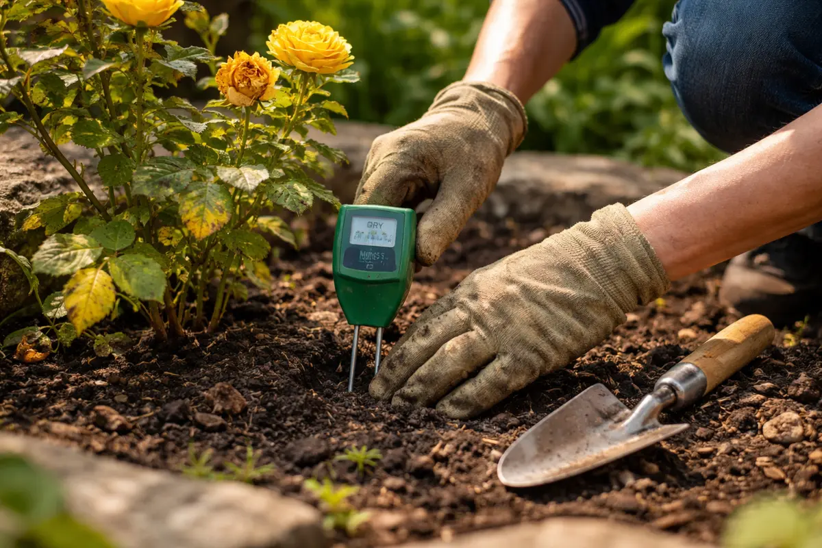 why are my roses turning yellow test soil moisture levels for roses