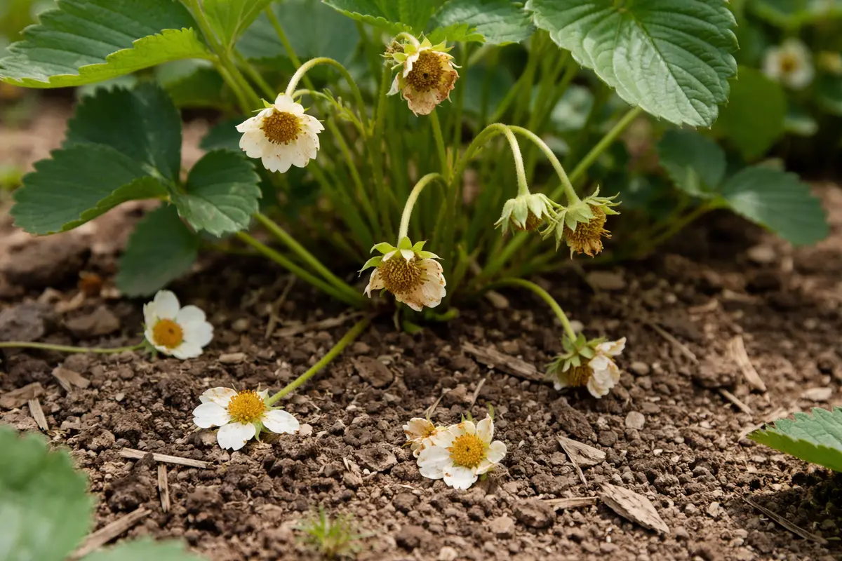 why are my strawberries not setting with dropped blossoms around the stems