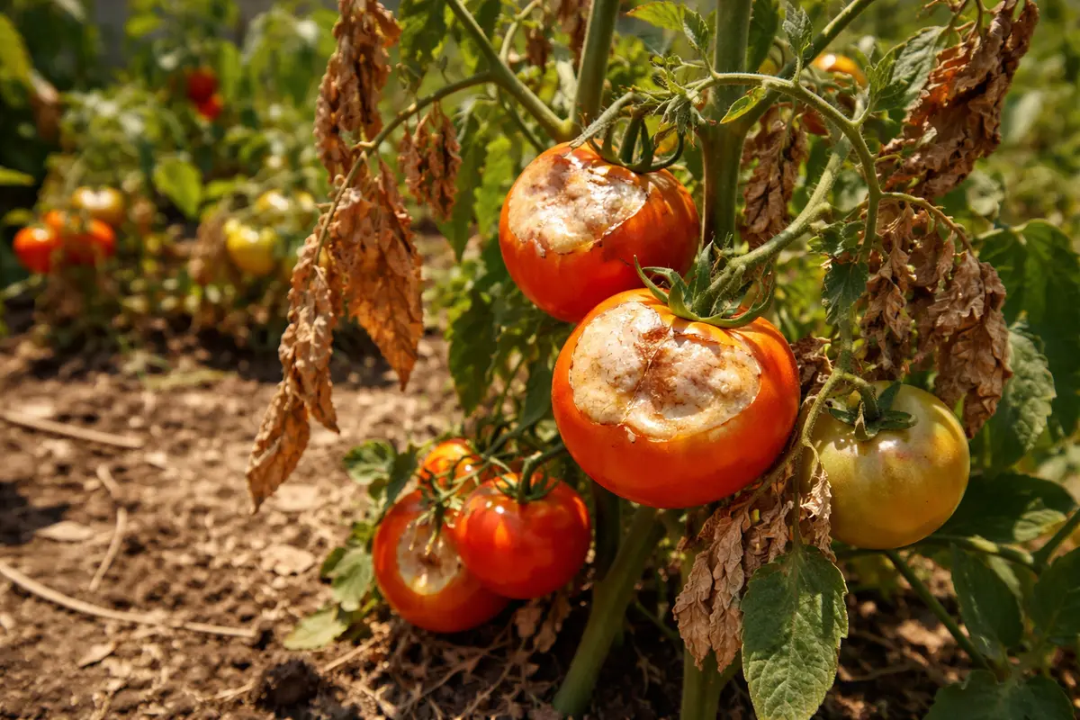 why are my tomatoes turning with scorched leaf edges in harsh sun