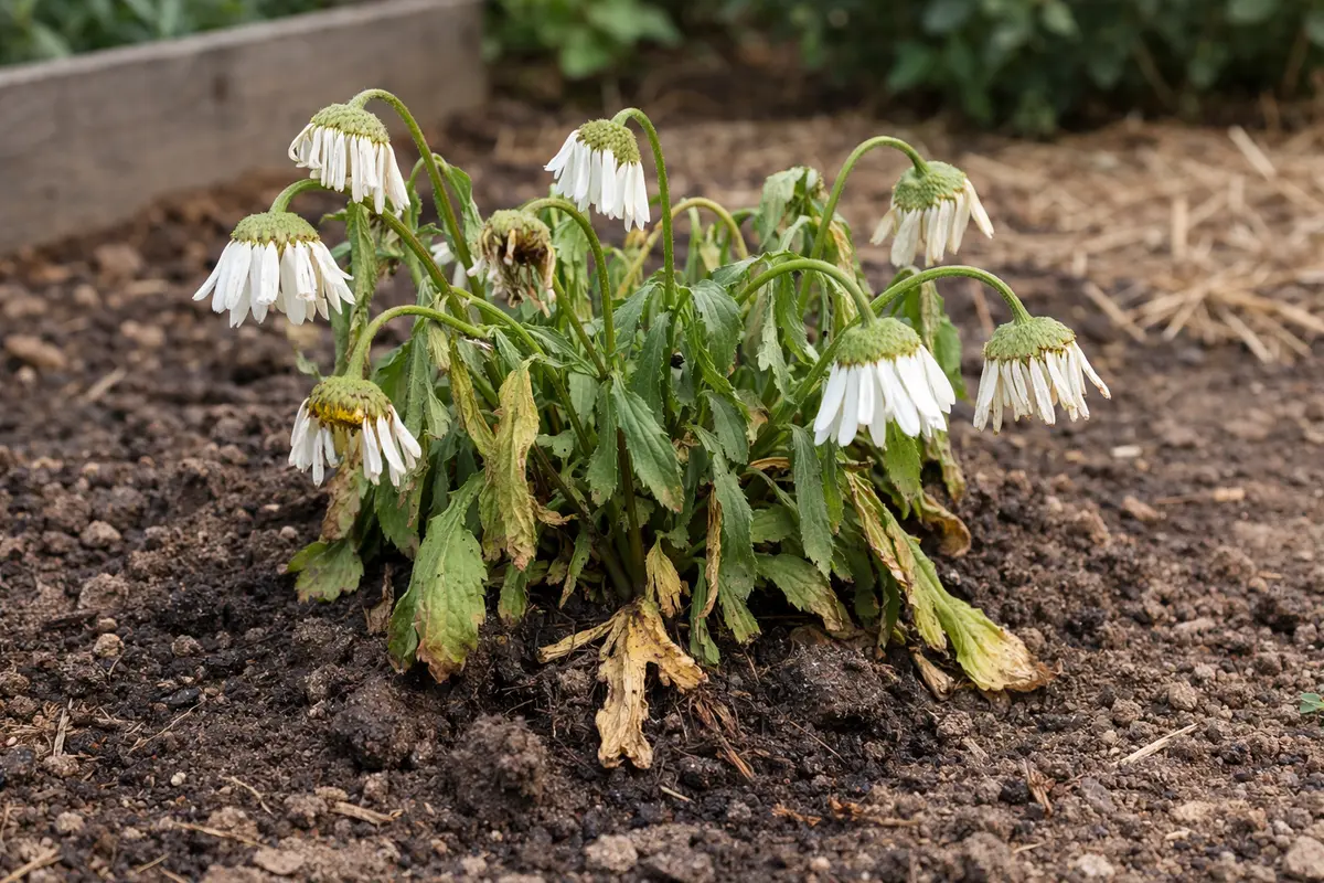 why are my white daisies wilting wilting visibly in real garden soil
