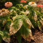 why are my zinnias drooping with scorched leaf edges in harsh sun