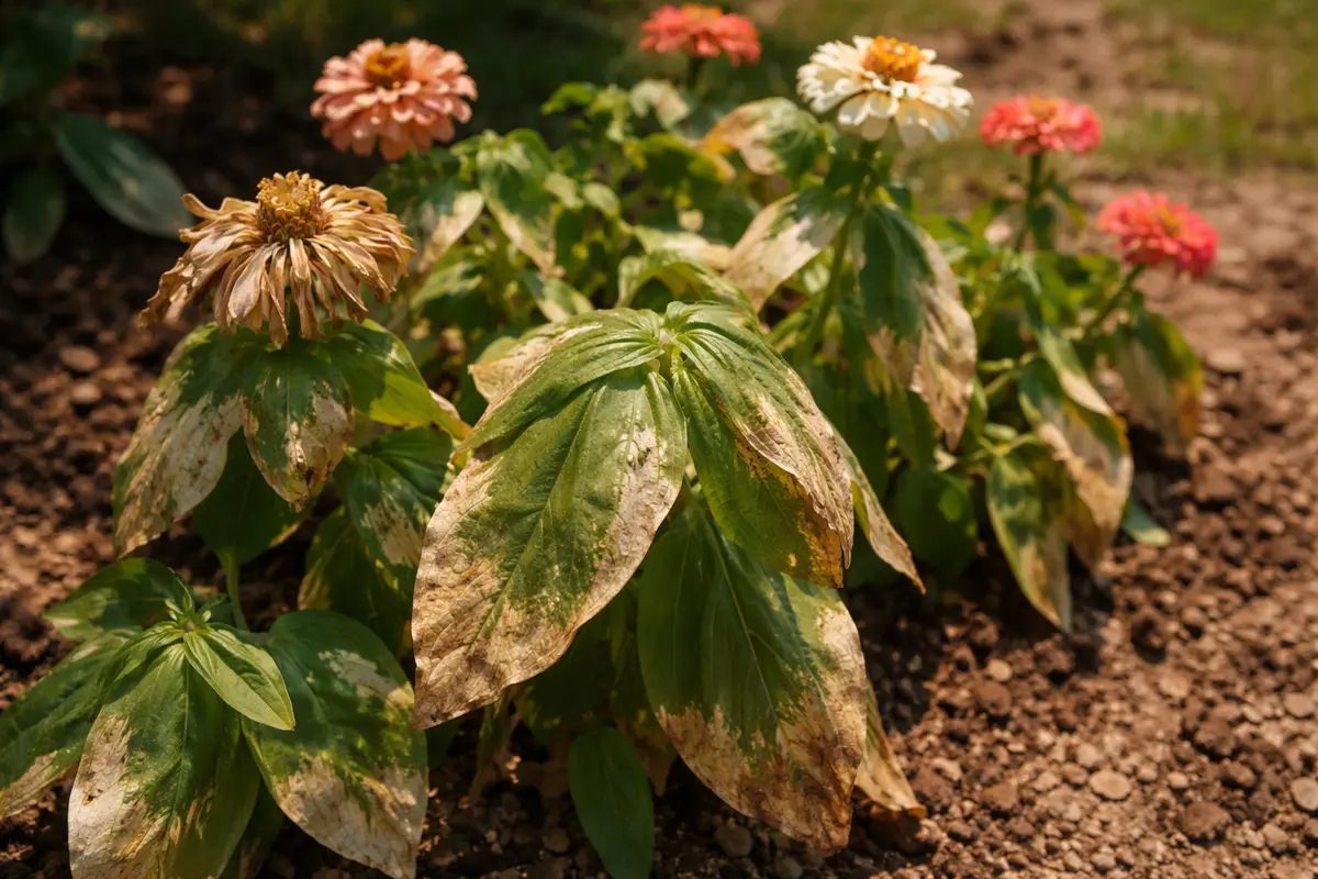 why are my zinnias drooping with scorched leaf edges in harsh sun