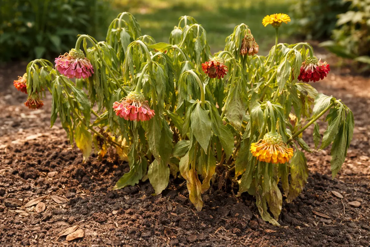 why are my zinnias wilting after wilting visibly in real garden soil