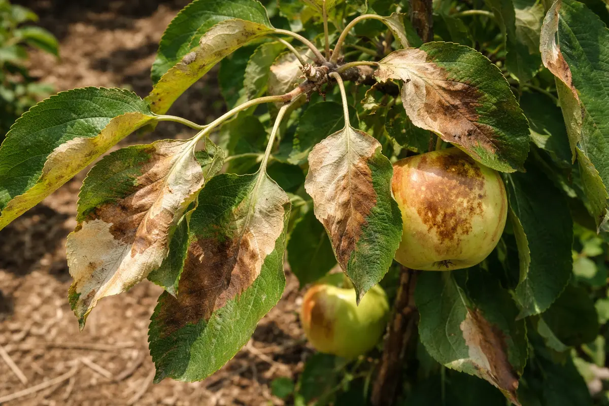 why do my apple trees with scorched leaf edges in harsh sun