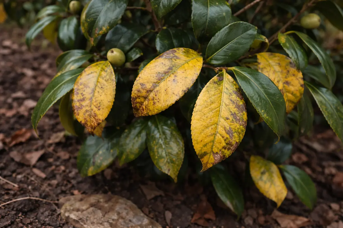 why do my camellia leaves with visible browning or spots on leaves