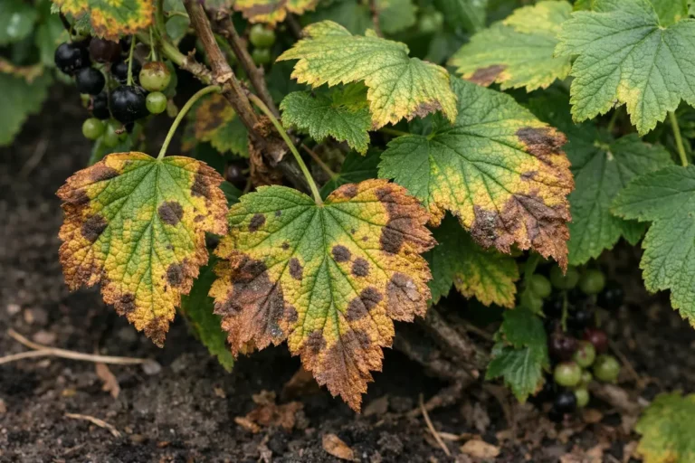 why do my currant bushes with visible browning or spots on leaves