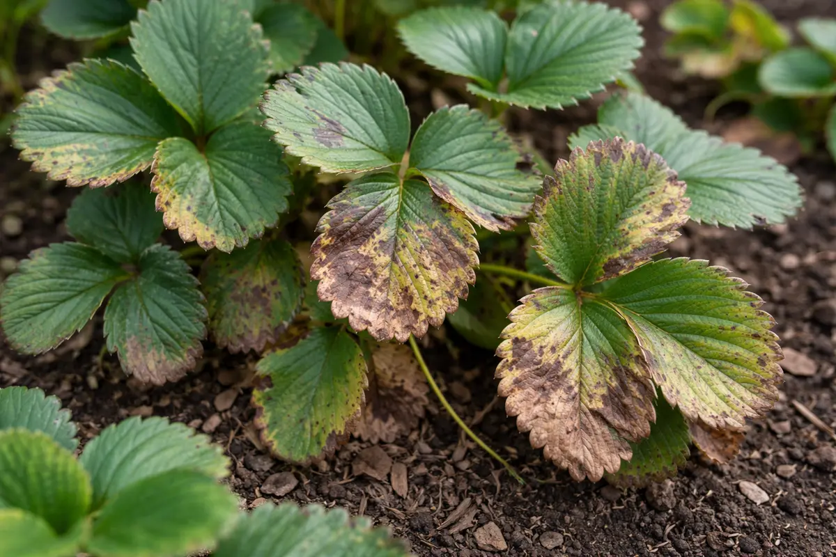 why do my strawberries have with visible browning or spots on leaves