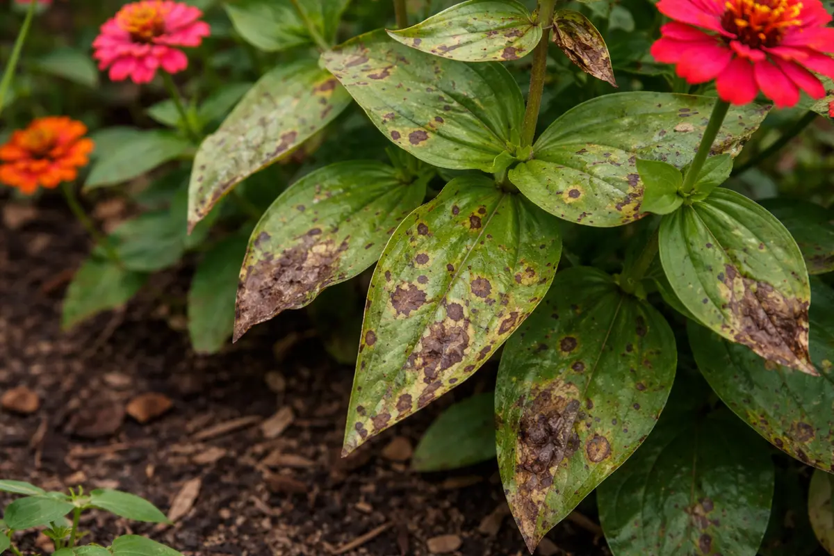 why do my zinnias have with visible browning or spots on leaves