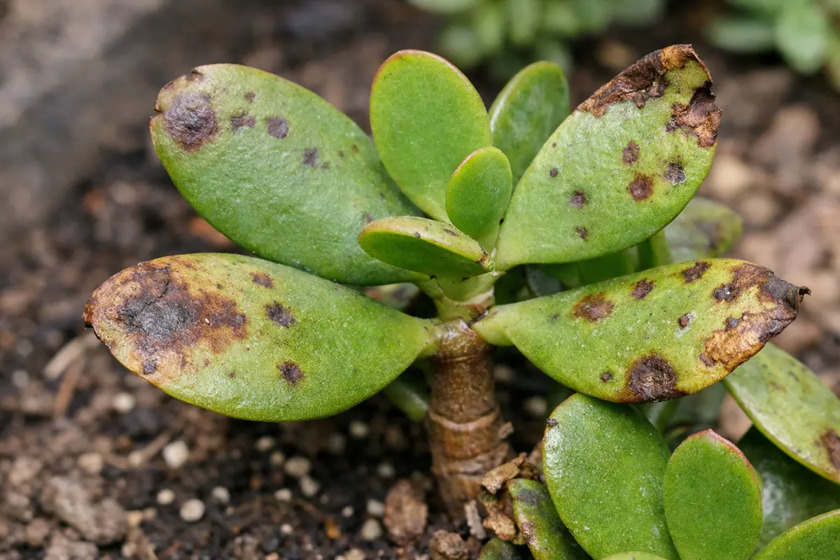 why does my jade plant with visible browning or spots on leaves