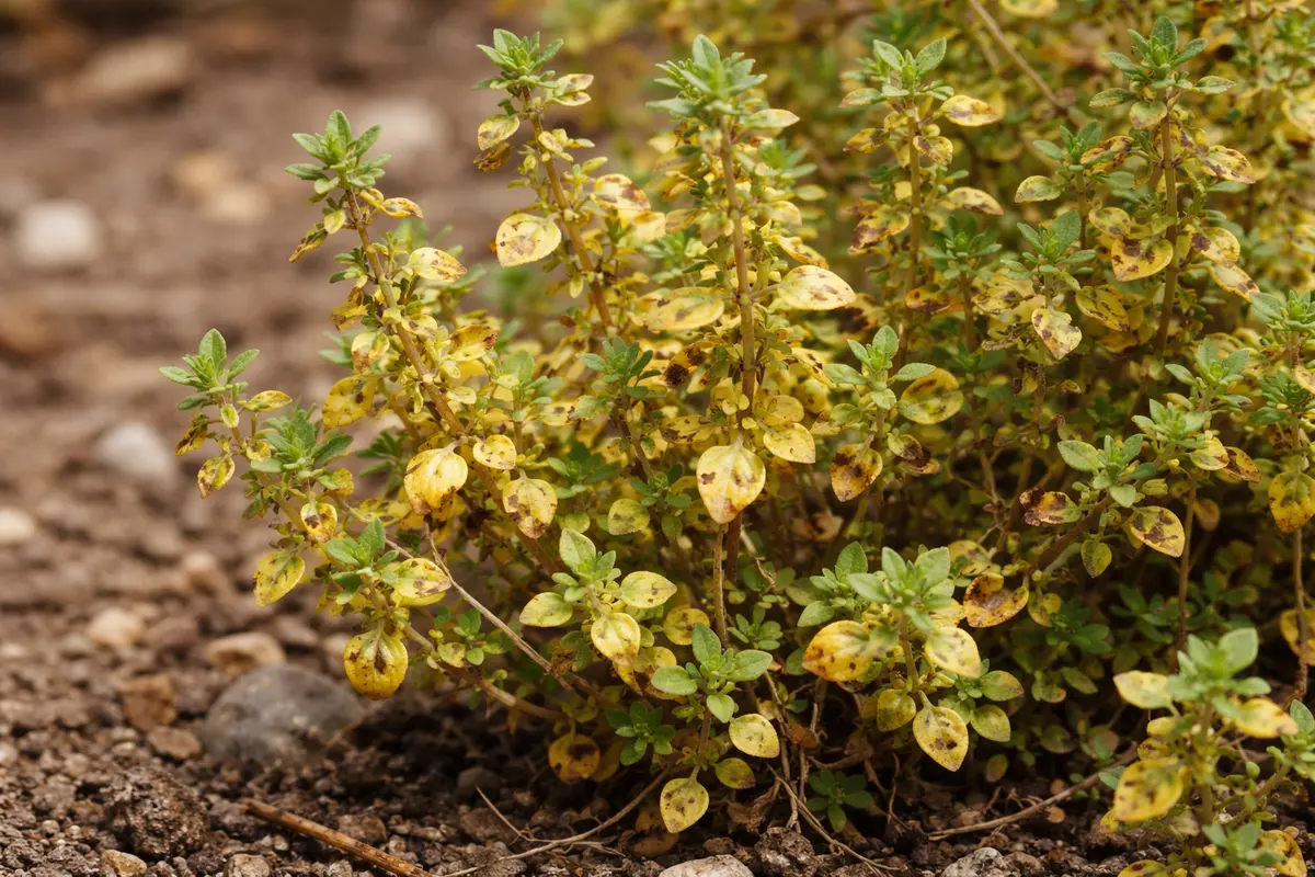 why does my thyme turn with visible browning or spots on leaves