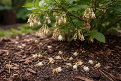 why is my blueberry bush not with dropped blossoms around the stems