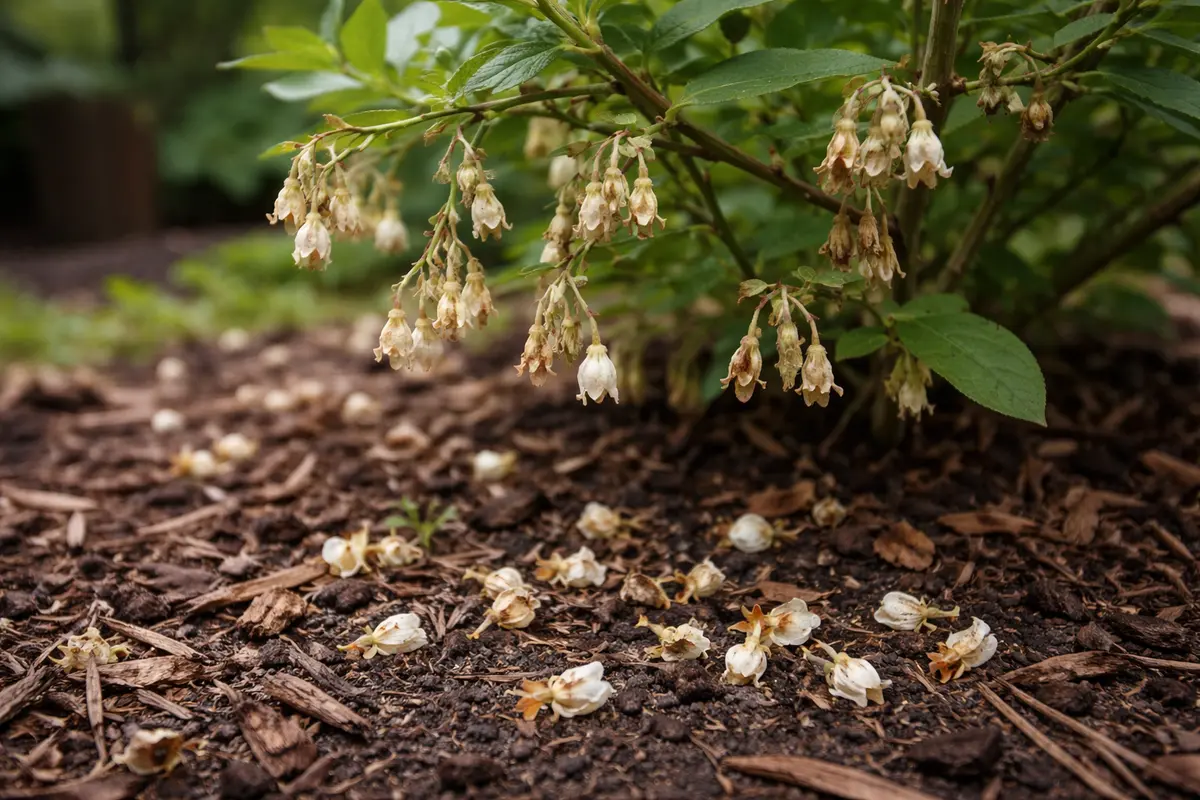 why is my blueberry bush not with dropped blossoms around the stems