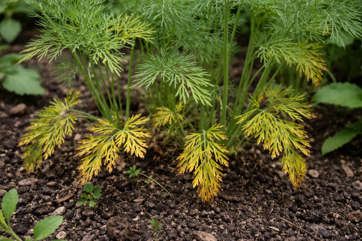 why is my dill developing with visible browning or spots on leaves