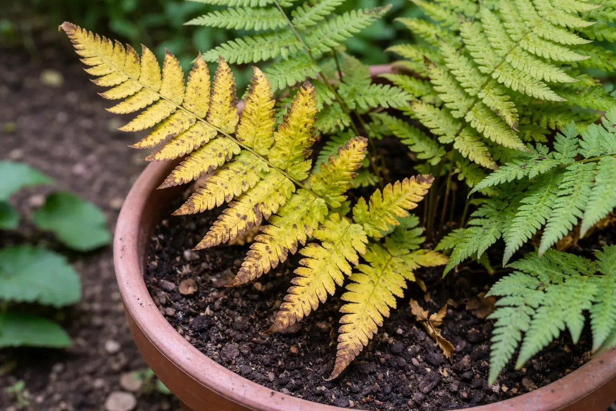 why is my indoor fern with visible browning or spots on leaves