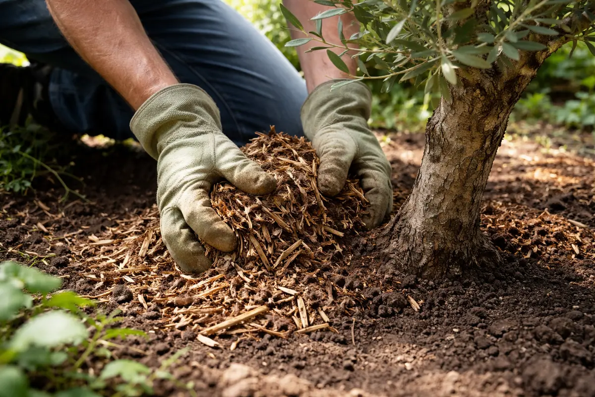 why is my olive tree mulch around olive base for moisture retention