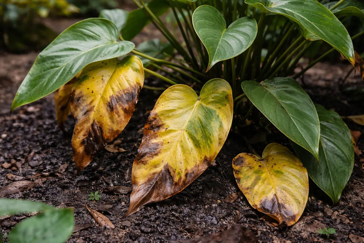 why is my philodendron turning with visible browning or spots on leaves
