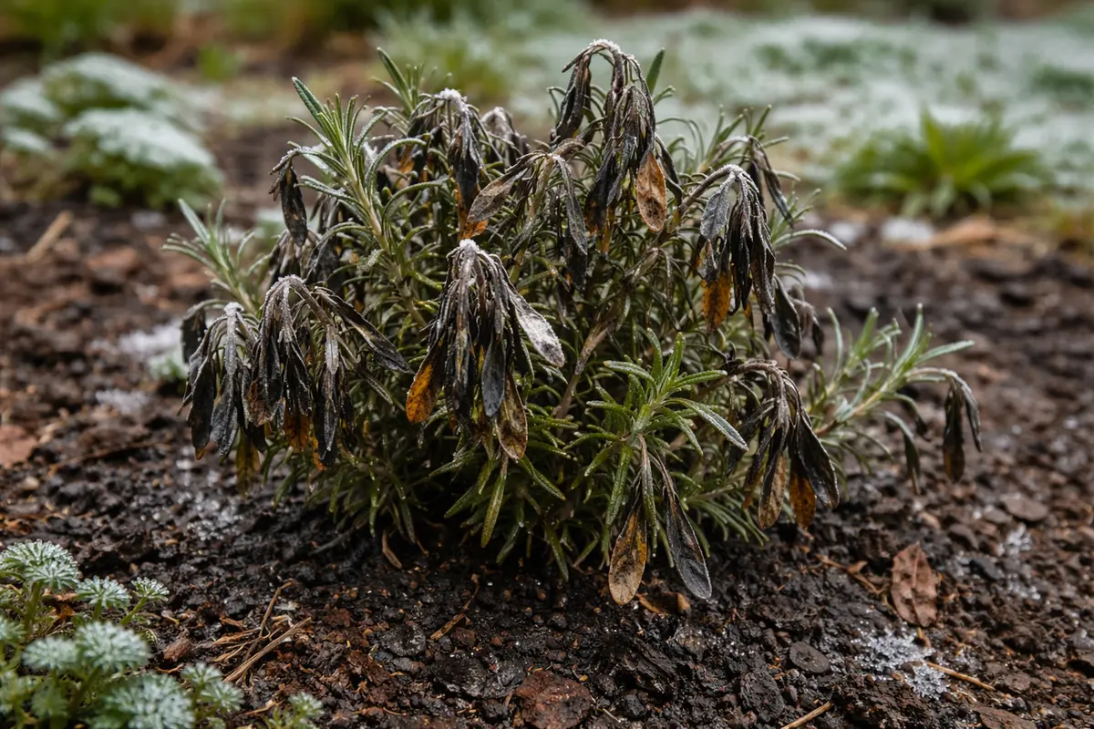 why is my rosemary turning brown with cold-damaged leaves in the garden