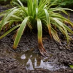 why is my spider plant turning with wet soil around the base