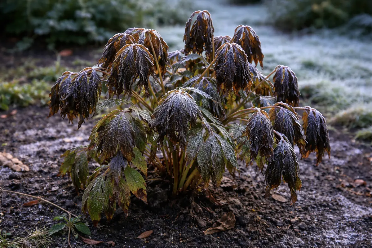 why is my tree peony not with cold-damaged leaves in the garden